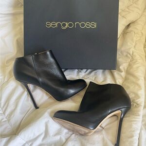 Sergio Rossi Black Heeled Boots with Metallic Stiletto